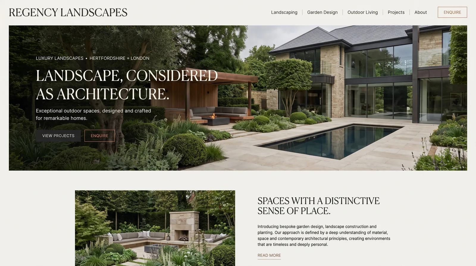 Regency Landscapes website preview featuring a landscaped contemporary home and pool